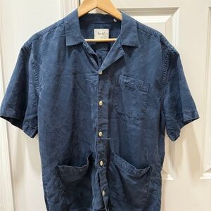 Forte 100% Tencel Men's Blue Casual Button Down Shirt